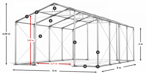 Párty stan 6x8x3m střecha PVC 620g/m2 boky PVC 620g/m2 konstrukce ZIMA PLUS