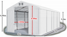 Skladový stan 8x9x3,5m střecha PVC 580g/m2 boky PVC 500g/m2 konstrukce ZIMA PLUS