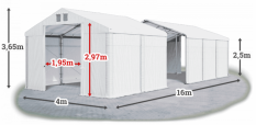 Skladový stan 4x16x2,5m střecha PVC 560g/m2 boky PVC 500g/m2 konstrukce ZIMA PLUS