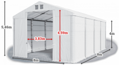 Skladový stan 8x8x4m střecha PVC 620g/m2 boky PVC 620g/m2 konstrukce ZIMA