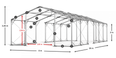 Párty stan 8x20x2m střecha PVC 620g/m2 boky PVC 620g/m2 konstrukce POLÁRNÍ