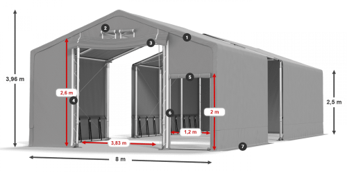 Skladový stan celoroční 8x80x2,5m nehořlavá plachta PVC 600g/m2 konstrukce ZIMA PLUS Skladový stan celoroční 8x80x2,5m nehořlavá plachta PVC 600g/m2 konstrukce ZIMA PLUS