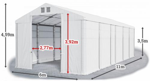 Skladový stan 6x11x3,5m střecha PVC 580g/m2 boky PVC 500g/m2 konstrukce ZIMA