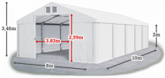 Skladový stan 8x10x2m strecha PVC 620g/m2 boky PVC 620g/m2 konštrukcia ZIMA