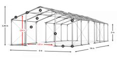 Párty stan 8x16x2m střecha PVC 620g/m2 boky PVC 620g/m2 konstrukce ZIMA PLUS