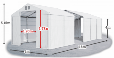 Skladový stan 4x16x4m střecha PVC 560g/m2 boky PVC 500g/m2 konstrukce ZIMA