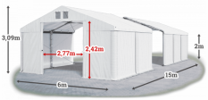 Skladový stan 6x15x2m střecha PVC 580g/m2 boky PVC 500g/m2 konstrukce ZIMA PLUS