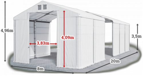 Skladový stan 8x20x3,5m střecha PVC 620g/m2 boky PVC 620g/m2 konstrukce ZIMA