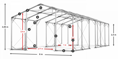 Skladový stan celoroční 6x80x2,5m nehořlavá plachta PVC 600g/m2 konstrukce POLÁRNÍ