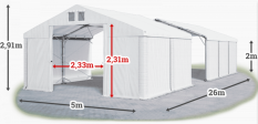 Skladový stan 5x26x2m střecha PVC 620g/m2 boky PVC 620g/m2 konstrukce POLÁRNÍ