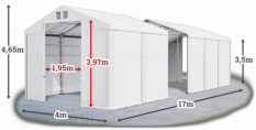 Skladový stan 4x17x3,5m střecha PVC 580g/m2 boky PVC 500g/m2 konstrukce ZIMA PLUS