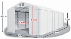 Skladový stan 5x11x3,5m strecha PVC 580g/m2 boky PVC 500g/m2 konštrukcie ZIMA PLUS