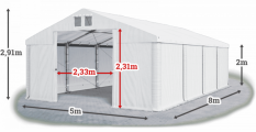 Skladový stan 5x8x2m strecha PVC 560g/m2 boky PVC 500g/m2 konštrukcie ZIMA PLUS