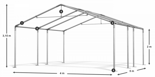 Párty stan 4x5x2m střecha PE 240g/m2 boky PE 240g/m2 konstrukce LÉTO