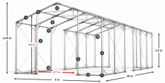 Skladový stan 6x28x3,5m střecha PVC 580g/m2 boky PVC 500g/m2 konstrukce POLÁRNÍ