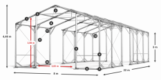 Skladový stan 8x22x3m strecha PVC 620g/m2 boky PVC 620g/m2 konštrukcia POLÁRNA PLUS