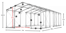 Skladový stan 8x38x3m střecha PVC 620g/m2 boky PVC 620g/m2 konstrukce POLÁRNÍ