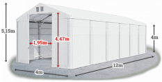 Skladový stan 4x12x4m strecha PVC 560g/m2 boky PVC 500g/m2 konštrukcia POLÁRNA PLUS