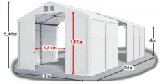 Skladový stan 8x24x4m strecha PVC 620g/m2 boky PVC 620g/m2 konštrukcia POLÁRNA