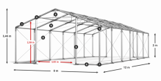 Párty stan 8x12x2m střecha PVC 560g/m2 boky PVC 500g/m2 konstrukce ZIMA PLUS