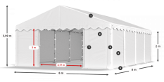 Skladový stan 6x8x2m střecha PE 240g/m2 boky PE 240g/m2 konstrukce LÉTO