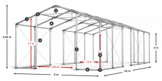 Skladový stan celoročný 8x24x3m nehorľavá plachta PVC 600g/m2 konštrukcia ZIMA PLUS