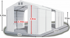 Skladový stan 5x22x3,5m střecha PVC 620g/m2 boky PVC 620g/m2 konstrukce POLÁRNÍ