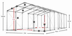 Skladový stan celoroční 6x16x2,5m nehořlavá plachta PVC 600g/m2 konstrukce ZIMA PLUS