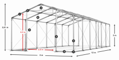 Párty stan 5x12x3m střecha PVC 560g/m2 boky PVC 500g/m2 konstrukce ZIMA PLUS