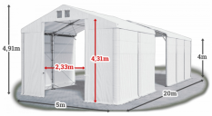 Skladový stan 5x20x4m střecha PVC 560g/m2 boky PVC 500g/m2 konstrukce POLÁRNÍ