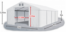 Skladový stan 5x8x2m strecha PVC 560g/m2 boky PVC 500g/m2 konštrukcie LETO