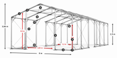 Skladový stan celoroční 8x70x2,5m nehořlavá plachta PVC 600g/m2 konstrukce POLÁRNÍ
