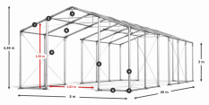 Párty stan 8x40x3m střecha PVC 580g/m2 boky PVC 500g/m2 konstrukce ZIMA PLUS