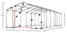 Skladový stan 4x60x3m střecha PVC 620g/m2 boky PVC 620g/m2 konstrukce POLÁRNÍ