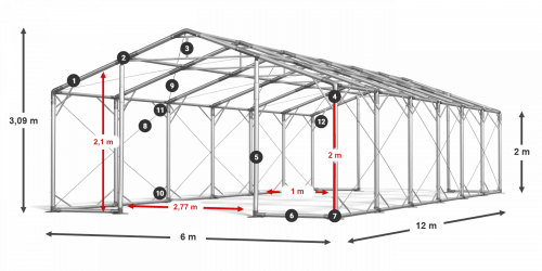 Skladový stan celoročný 6x12x2m nehorľavá plachta PVC 600g/m2 konštrukcia POLÁRNA