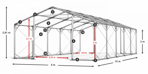 Skladový stan celoroční 5x10x2m nehořlavá plachta PVC 600g/m2 konstrukce POLÁRNÍ