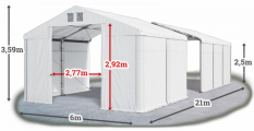 Skladový stan 6x21x2,5m strecha PVC 580g/m2 boky PVC 500g/m2 konštrukcie ZIMA PLUS