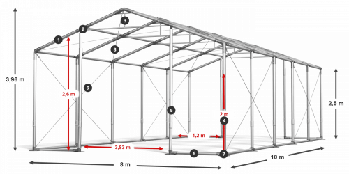 Skladový stan celoroční 8x10x2,5m nehořlavá plachta PVC 600g/m2 konstrukce ZIMA PLUS