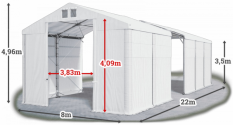Skladový stan 8x22x3,5m strecha PVC 560g/m2 boky PVC 500g/m2 konštrukcia POLÁRNA