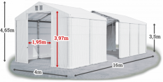 Skladový stan 4x16x3,5m střecha PVC 620g/m2 boky PVC 620g/m2 konstrukce ZIMA