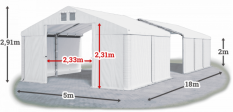 Skladový stan 5x18x2m strecha PVC 560g/m2 boky PVC 500g/m2 konštrukcie LETO