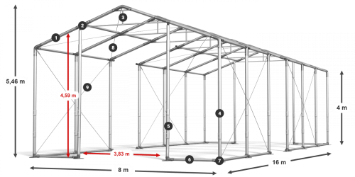 Párty stan 8x16x4m střecha PVC 560g/m2 boky PVC 500g/m2 konstrukce ZIMA PLUS Párty stan 8x16x4m střecha PVC 560g/m2 boky PVC 500g/m2 konstrukce ZIMA PLUS