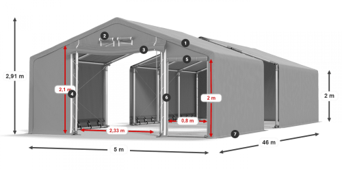 Skladový stan celoroční 5x46x2m nehořlavá plachta PVC 600g/m2 konstrukce ZIMA PLUS
