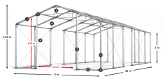 Párty stan 8x40x3m střecha PVC 620g/m2 boky PVC 620g/m2 konstrukce ZIMA PLUS