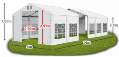 Párty stan 4x14x2,5m střecha PVC 560g/m2 boky PVC 500g/m2 konstrukce ZIMA