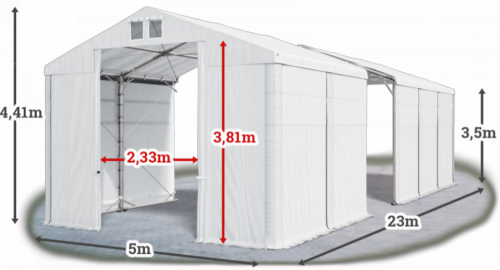 Skladový stan 5x23x3,5m střecha PVC 580g/m2 boky PVC 500g/m2 konstrukce POLÁRNÍ