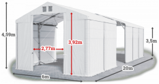 Skladový stan 6x20x3,5m střecha PVC 560g/m2 boky PVC 500g/m2 konstrukce POLÁRNÍ PLUS
