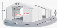 Skladový stan 5x24x2m strecha PVC 560g/m2 boky PVC 500g/m2 konštrukcie ZIMA PLUS