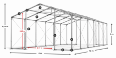 Párty stan 6x12x3m strecha PVC 620g/m2 boky PVC 620g/m2 konštrukcia ZIMA PLUS