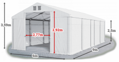Skladový stan 6x9x2,5m střecha PVC 580g/m2 boky PVC 500g/m2 konstrukce ZIMA PLUS